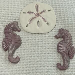 Vintage Chalkware Seahorses Sand Dollar Set Of 3 Seahorse Coastal Beach Tropical